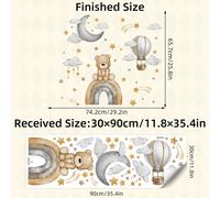 Autocollants muraux d'ours de bande dessinée avec des ballons et des nuages - Jolies autocollants de pépinière amovibles et imperméables pour la chambre des enfants Style A (ours en montgolfière arc-e