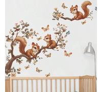 Autocollants muraux écureuil d'automne, stickers décoratifs thème naturel animaux de la forêt, incluant des motifs de papillons et d'oiseaux, amovibles, à décoller et coller, convient pour chambre d'e
