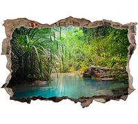 Autocollants muraux,Effet 3D avec mur de briques en trompe-l’œil,Nature de la rivière de la jungle,Décoration murale de chambre d'enfant 53x80cm