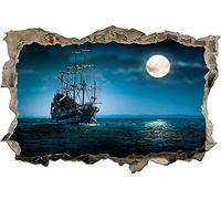 Autocollants muraux,Effet 3D avec mur de briques en trompe-l’œil,Pirates,Décoration murale de chambre d'enfant 53x80cm