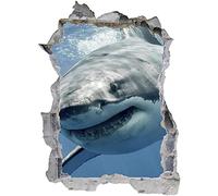 Autocollants muraux,Effet 3D avec mur de briques en trompe-l’œil,Requin mer océan,Décoration murale de chambre d'enfant 60x90cm