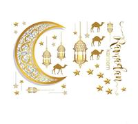 Autocollants muraux Eid Mubarak avec étoiles et lune pour décoration de fête du Ramadan, décoration d'intérieur - Matériau en PVC pour salon et surfaces en verre (6#)