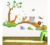 Autocollants Muraux En 3d De La Jungle, Animaux Sauvages, Pont D'arbre, Lion, Girafe, Éléphant, Oiseaux, Fleurs, Pour Chambre D'enfants, Décoration De La Maison