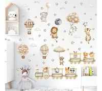 Autocollants muraux en forme d'animal de dessin animé mignon en forme de train, autocollants muraux en montgolfière, étoiles, lune, nuage, animaux volants, autocollants muraux pour chambre d'enfant