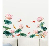 Autocollants muraux en forme de libellule de lotus - Style chinois - Pour la maison ou le bureau - 60 x 90 cm