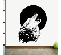 Autocollants muraux en vinyle Abstrait Moon Hurling Wolf Head Autocollants Décoration intérieure pour salon Chambre 42x31cm