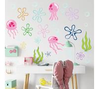 Autocollants muraux en vinyle amovibles sous la mer, méduses et bulles sous la mer, pour chambre d'enfant, salon, bureau.