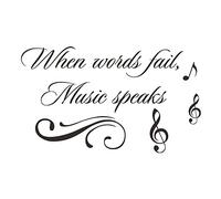 Autocollants muraux en vinyle avec citations inspirantes « When Words Fail », « Music Speaks » - Décoration murale pour salle de musique, salon, chambre à coucher