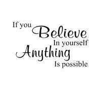 Autocollants muraux en vinyle Believe Yourself Motivation Mots Citation 32x51.5cm Imperméable Petit Noir
