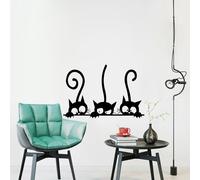 Autocollants Muraux En Vinyle Pour Décoration De Chambre D'animaux, Stickers De Personnalité, Joli Chat Trois Noirs, Diy Bricolage