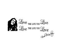 Autocollants muraux en vinyle pour décoration de maison, citations de Bob Marley, amour, vie en direct, chambre à coucher-S-25x57cm-Black