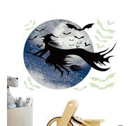 Autocollants Muraux Halloween - Déco Sorcière Ésthétique - Autocollant Poster Mural Avec Design De Silhouette De Lune Et Chauves-Souris D'Horreur Pour Décoration De Café, Salon,