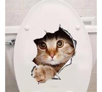 Autocollants muraux imperméables et amovibles pour abattant de toilettes Motif chat et chien