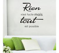 Autocollants muraux inspirants en vinyle avec citations françaises Rien N'est Facile Mais Tout Est Possible Décoration murale pour chambre à coucher et salon 42 x 55 cm