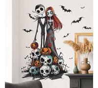 Autocollants muraux L'Étrange Noël de monsieur Jack - Autocollants horreur d'Halloween chauve-souris citrouille crâne, autocollants effrayants pour fête, maison, bureau, salle de classe