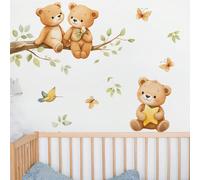 Autocollants muraux mignons d'ours en peluche, autocollants muraux amovibles et repositionnables d'ours, de branches, d'étoiles et de papillons, sans résidu, faciles à appliquer. Décoration murale pou