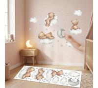 Autocollants muraux mignons en PVC avec ours nuages, lune et étoiles - 30 x 90 cm - Décoration murale d'intérieur pour chambre d'enfant, chambre de bébé et chambre d'enfant