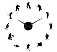 Autocollants muraux militaires soldats à faire soi-même - Grande horloge murale de l'armée de vétérans - Décoration d'intérieur - Montre murale sans cadre - Cadeau de jour de l'indépendance (noir