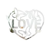 Autocollants muraux miroir en acrylique en forme de cœur - Papillon - Autocollant mural en vinyle 3D - Décoration murale à faire soi-même - Lettres familiales amovibles - Panneau de maison (argent)