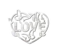 Autocollants muraux miroir en acrylique en forme de cœur - Papillon - Autocollant mural en vinyle 3D - Décoration murale à faire soi-même - Lettres familiales amovibles - Panneau de maison (argent)