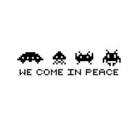 Autocollants muraux modernes en pixels pour salon Space Invaders We Come In Peace Sticker mural en vinyle Mots Salle de jeux-L-28x114cm-Black