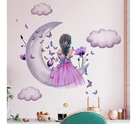 Autocollants muraux papillon fille,lune nuages fleur fée sticker mural, décoration murale florale rose papillons colorés décoration murale,autocollants roses décor filles bébé pépinière chambre