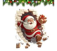 Autocollants Muraux Père Noël pour Noël | Décorations En Autocollant Du Père Brisant Un Mur De Briques,Décalcomanie Salon | Pour Fêtes Maison Salon Cuisine Chambre Salle De Bain Bureau École Sall