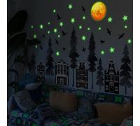 Autocollants muraux phosphorescents amovibles avec lune et étoiles pour scènes forestières, en PVC imperméable, convient pour la décoration de la maison et des espaces commerciaux