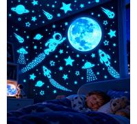 Autocollants muraux phosphorescents chambre d’enfant | Stickers étoiles astronaute autoadhésifs, ciel étoilé, déco murale garçon fille bébé, bleu