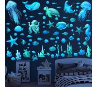 Autocollants muraux phosphorescents de poissons d'océan, autocollants muraux de vie marine en vinyle amovibles et imperméables, pour la décoration de la chambre et de la salle de bain (bleu vert), aut