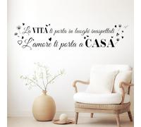 Autocollants muraux phrases en italien La vie vous emmène dans des endroits inattendus l'amour vous emmène à la maison avec des papillons pissenlit décorations murales pour la maison, la cuisine, la