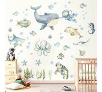 Autocollants muraux pour enfants, animaux marins de dessin animé, éducatifs, retour à l'école, décoration de chambre d'enfant, salle de bain, décoration de la maison Style A,Style B,Style C,Style DCar