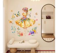 Autocollants muraux pour filles, stickers muraux fées des fleurs, fresque murale florale colorée, décor artistique papillons colorés pour chambre de bébé fille