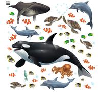 Autocollants muraux r cifs coralliens et algues, tortues de mer, dauphins, poissons, d corations sous-marines pour chambre d'enfant (34)