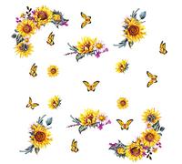 Autocollants muraux tournesol aquarelle, décalcomanies murales créatives 3D en forme de fleur jaune à décoller et à coller,Autocollants muraux pour jardin, chambre à coucher, salle de bain, salon, TV