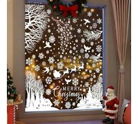 Autocollants NoëL(172 Pcs), Decoration Noel Fenêtre Autocollant Noël Reutilisable,Double Face Amovibles DIY Fenêtres Stickers, Renne Père Noël Flocon de Neige PVC Stickers