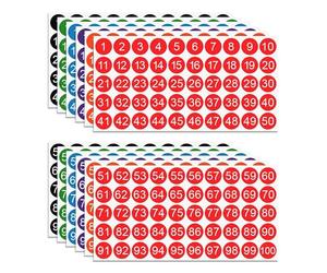 Autocollants numérotés 25 mm 1-100 pour organiser | 12 feuilles, 6 couleurs, petits chiffres autocollants, étiquettes en vinyle pour salle de arage, bureau, inventaire
