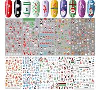 Autocollants Ongle Noël, 10 Feuilles 3D Nail Art Stickers, Décoration d'Ongles Pour Fêtes de Noël