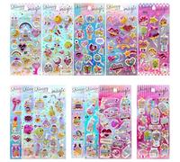 Autocollants Oscillants pour Enfants 2-6 ans, 12 Feuilles avec 178 Stickers: Château Arc-en-Ciel, Baguette Magique, Fête, Cœur, Crèmes Glacées et Plus