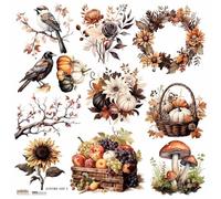 Autocollants Papier Scrapbooking - ScrapLove - Ensemble d'automne 3 Couronne d'automne Citrouilles Champignons