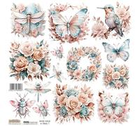Autocollants Papier Scrapbooking - ScrapLove - Rose Or & Teal 1 Papillons Libellules Fleurs