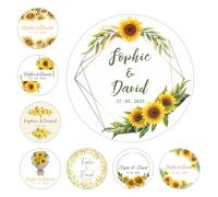 Autocollants personnalisés pour logo et nom d'entreprises, fête d'anniversaire, bougies de bébé, boîtes cadeaux, cadeaux de mariage, étiquettes de remerciement, autocollants de fleur (tournesol)