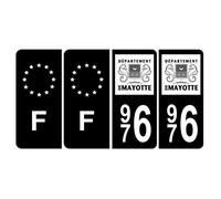 Autocollants Plaque d'immatriculation 976 Mayotte - HADEXIA - Lot de 4 - Noir