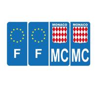 Autocollants Plaque d'immatriculation Voiture - HADEXIA - MC Blason Monaco & F Europe - Bleu - Lot de 2 stickers