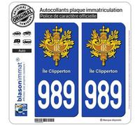 Autocollants plaque immatriculation - BLASONIMMAT - 989-H Ile Clipperton - H 9,80 cm x L 4,50 cm - Voiture
