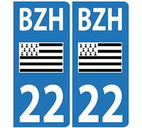 Autocollants Plaques Voiture BZH Drapeau Breton Département 22
