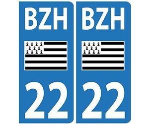 Autocollants Plaques Voiture BZH Drapeau Breton Département 22