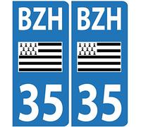 Autocollants Plaques Voiture BZH Drapeau Breton Département 35