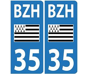 Autocollants Plaques Voiture BZH Drapeau Breton Département 35