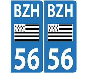 Autocollants Plaques Voiture BZH Drapeau Breton Département 56